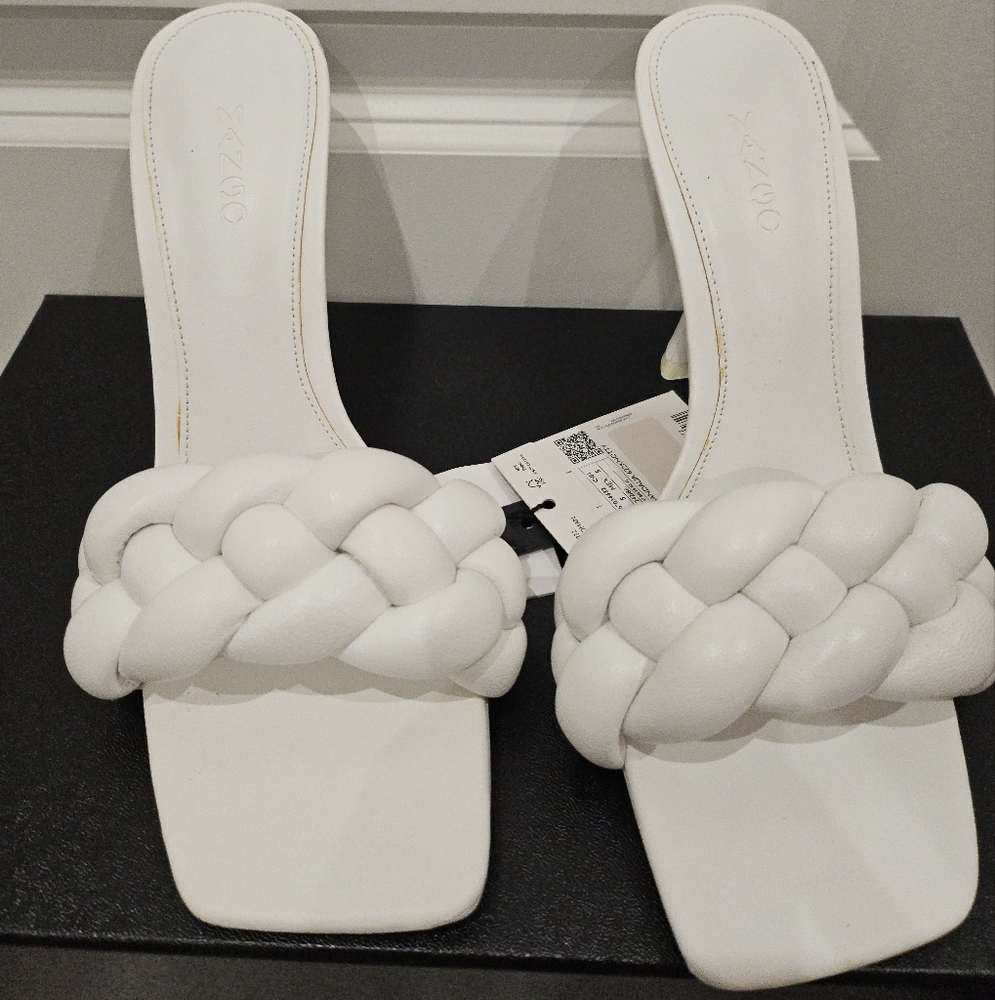 MNG Genuine Leather White Braided Heels Size US7.5